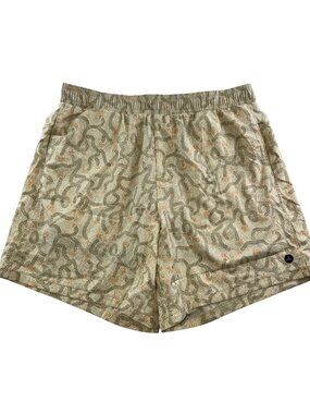prAna Men's Board Shorts NWT Medium Olive Tan Abstract Print Pull On Swim Trunks